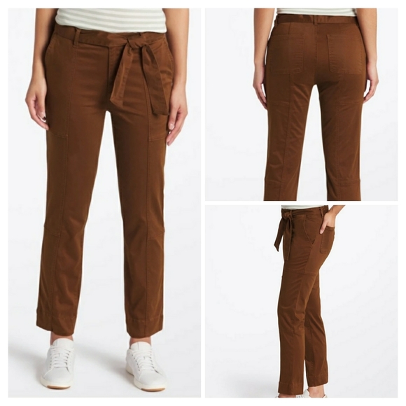 Kut From The Kloth Pants Dark Caramel Reese High Rise Tie Waist Utility Straight - Picture 1 of 5
